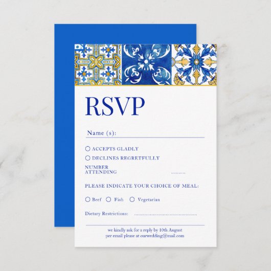 Méditerranée moderne bleu Mariage carte Rsvp (Devant / Derrière)