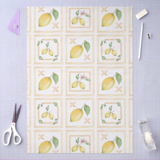 Mediterrenean Citrus Lemon pattern Tissuepapier (Craft)