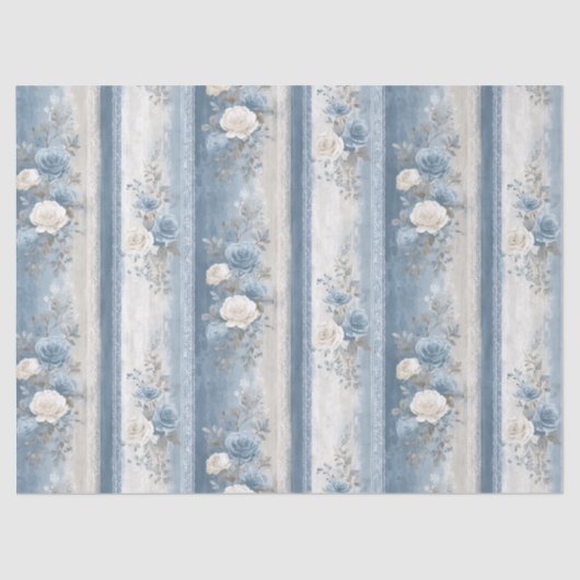 Medium Baby Blauwe Streep & Kant Tissuepapier (Voorkant)