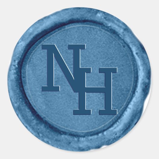 Medium Blauw Wax Seal Monogram Initialen Bruiloft Ronde Sticker (Voorkant)