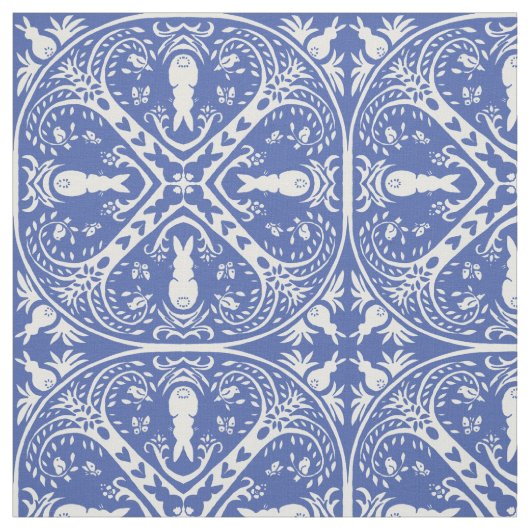 Medium Blue Bunny Rabbit Medallion Pattern Cute Stof (Swatch)