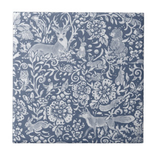 Medium Blue Woodland Animal Forest Deer Rabbit Fox Tegeltje
