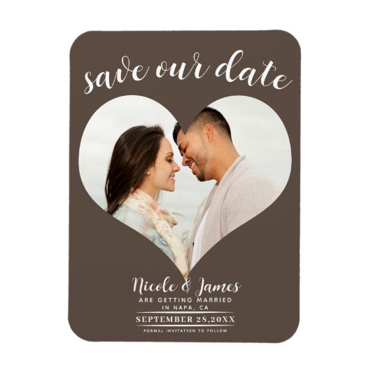 Medium Bruin Hart Foto Bruiloft Save the Date Magneet (Verticaal)