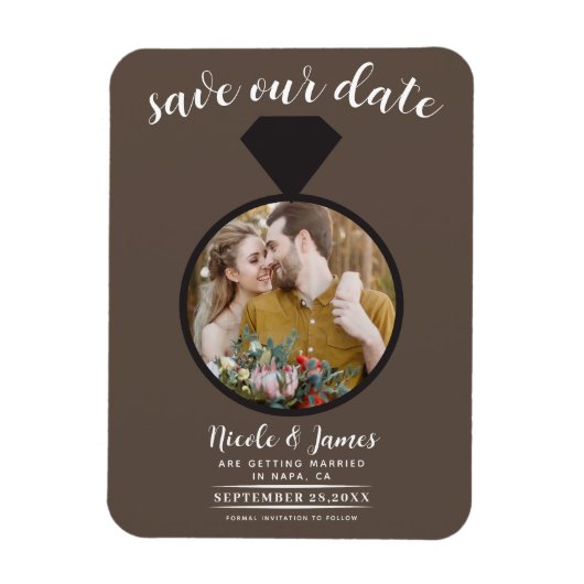 Medium bruine trouwring foto Save the Date Magneet (Verticaal)