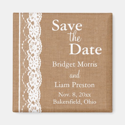 Medium Burlap & Kant Save the Date Magnet Magneet (Voorkant)