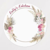 Medium Circle Waterdicht Label met Flower Wreath (Design 1)