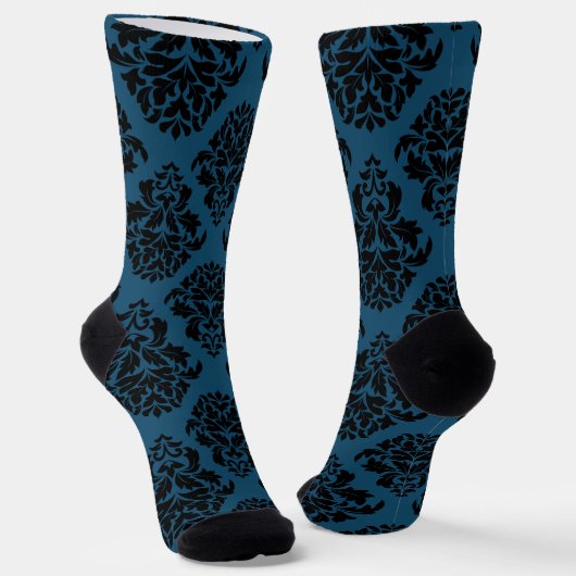 Medium Deep Blauwgroen Damask 2 Sokken (Gebogen)