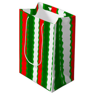 Medium Glossy Christmas Gift Bag Rood Wit Groen Medium Cadeauzakje