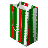 Medium Glossy Christmas Gift Bag Rood Wit Groen Medium Cadeauzakje (Achterkant Gekanteld)
