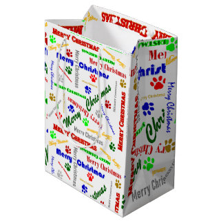 Medium Glossy Christmas Gift Bag w/Dog Paws Cadeauzakje