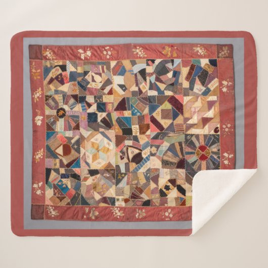 Medium rustieke  Crazy Patchwork Quilt Sherpa Deken (Voorkant (horizontaal))