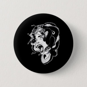 Medusa Blackwork Tattoo Flash Ronde Button 5,7 Cm