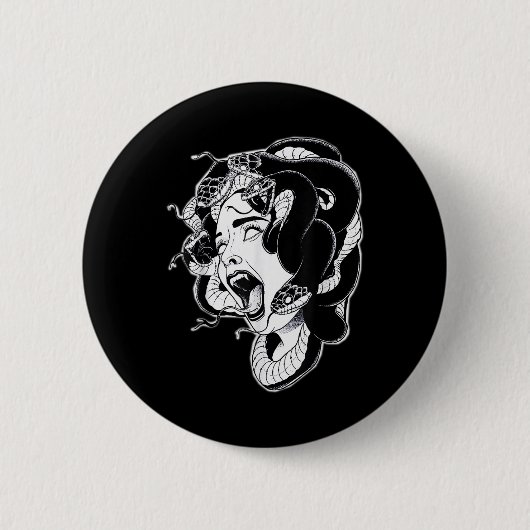 Medusa Blackwork Tattoo Flash Ronde Button 5,7 Cm (Voorkant)