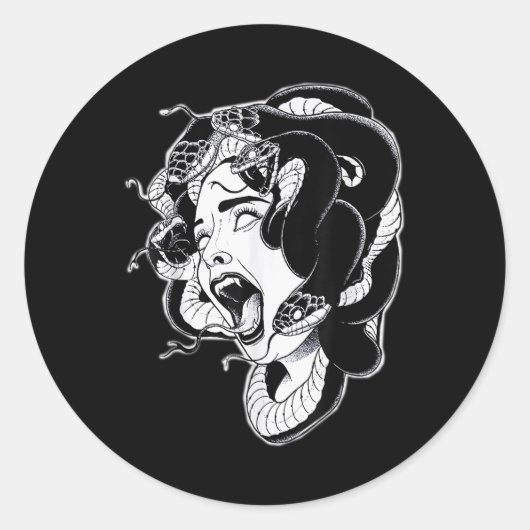 Medusa Blackwork Tattoo Flash Ronde Sticker (Voorkant)