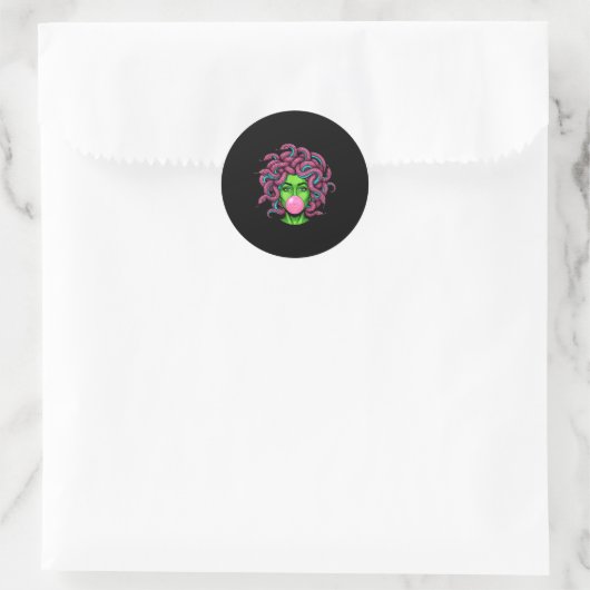 Medusa Blowing Bubblegum P Art Mythology Design Ronde Sticker (Tas)