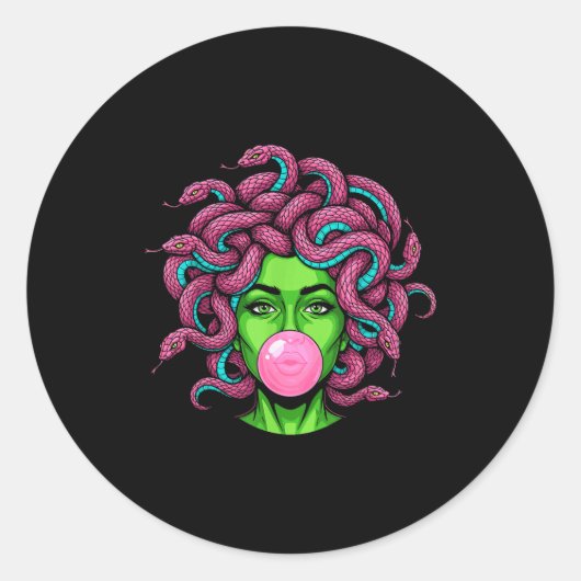 Medusa Blowing Bubblegum P Art Mythology Design Ronde Sticker (Voorkant)