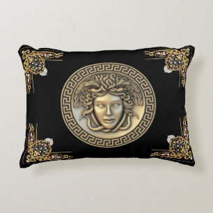 Medusa en Griekse Key Gold Aubusson Designer Accent Kussen