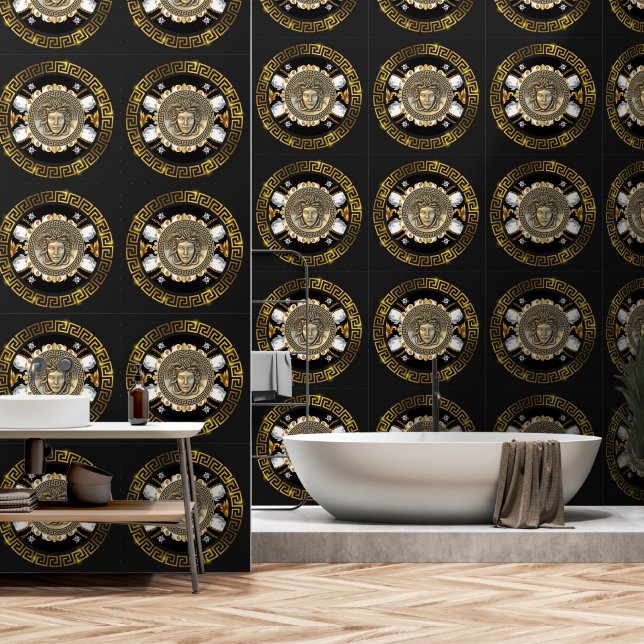 Medusa en Griekse Meander Key Designer Behang (Badkamer)