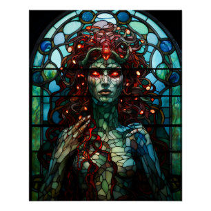 Medusa - Glas in lood venster Tiffany stijl Perfect Poster