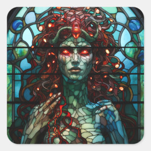 Medusa - Glas in lood venster Tiffany stijl Vierkante Sticker