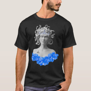 Medusa Gorgon Greek Mythology Blue Floral T-shirt