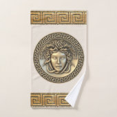 Medusa Gorgone Dorée Clé Grecque BEIGE (Serviette à main)