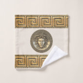 Medusa Gorgone Dorée Clé Grecque BEIGE (Gant de toilette)