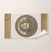 Medusa Gorgone Dorée Clé Grecque BEIGE (Serviette à main)