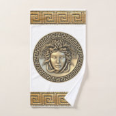 Medusa Gorgone Dorée Clé Grecque Blanc (Serviette à main)