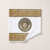 Medusa Gorgone Dorée Clé Grecque Blanc (Gant de toilette)