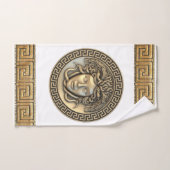 Medusa Gorgone Dorée Clé Grecque Blanc (Serviette à main)