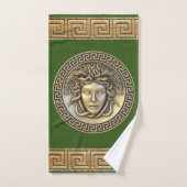 Medusa Gorgone dorée Clé grecque Forêt verte (Serviette à main)