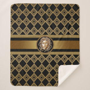 Medusa Head Black en Gold Sherpa Blanket Deken
