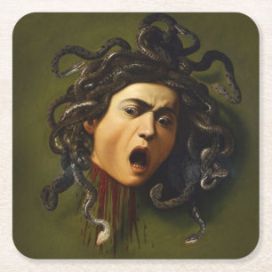 Medusa hoofd Caravaggio schilderij kunst mythologi Vierkante Kartonnen Onderzetter