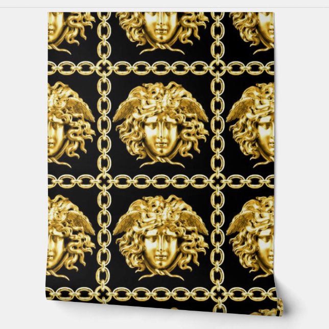 Medusa in ketens Goud op Black Designer Behang (Afrollen)