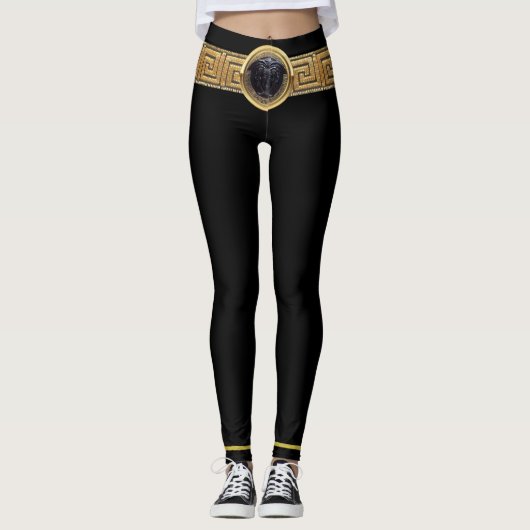 Medusa Noire en Griekse sleutel op zwarte Leggings (Voorkant)