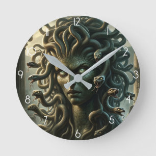 Medusa Starende Dodenhoofd van Slangen Ronde Klok