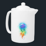 Méduse arc-en-ciel<br><div class="desc">Grande méduse irisée, artistiquement dessinée, brillante, avec de longues tentacules sur le blanc, peinte sur l'arrière - plan multicolore. Méduse arc-en-ciel.</div>