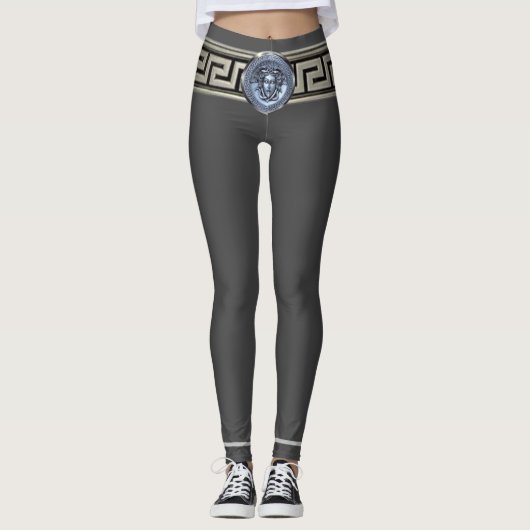 Meduse argentée Clé grecque sur Legging Grise Gorg (Devant)