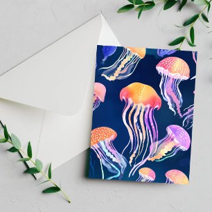 Méduse Colorée Carte Aquarelle Animal Marin