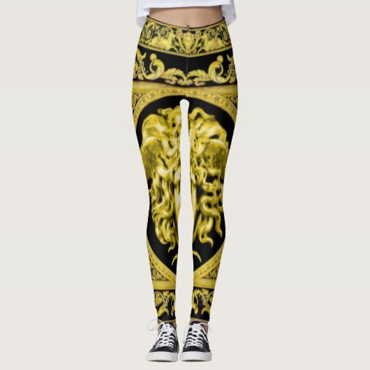 Méduse dorée avec arabesques sur leggings noirs (Devant)
