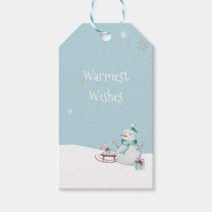 Mee warmste wensen Sneeuwman slee cadeaus Cadeaulabel