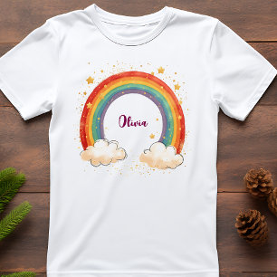 Meeisjes Charmante Regenboog met Glanzende Sterren T-shirt