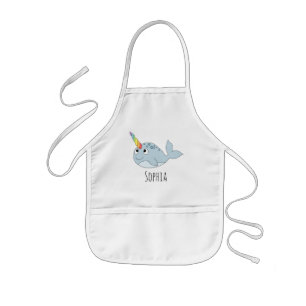 Meeisjes Schattig Regenboog Narwal Cartoon en Naam Kinder Schort