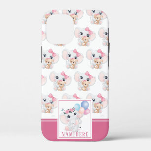 Meeisjesachtige roze olifant met strik en ballonpa iPhone 12 mini hoesje