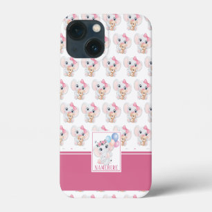 Meeisjesachtige roze olifant met strik en ballonpa iPhone 13 mini hoesje