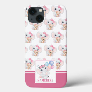 Meeisjesachtige roze olifant met strik en ballonpa iPhone 13 hoesje