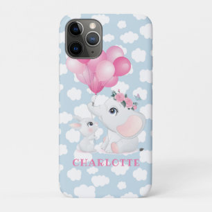 Meelevende olifant en konijn met bloemen en ballon iPhone 11 pro hoesje