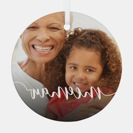 Meemaw Grandma Script Overlay Glas Ornament (Achterkant)