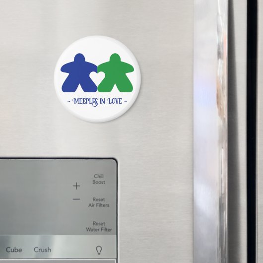 Meeples en amour, aimant bleu et vert (In situ (réfrigérateur))